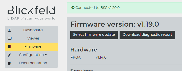 Picture of the version in the firmware view