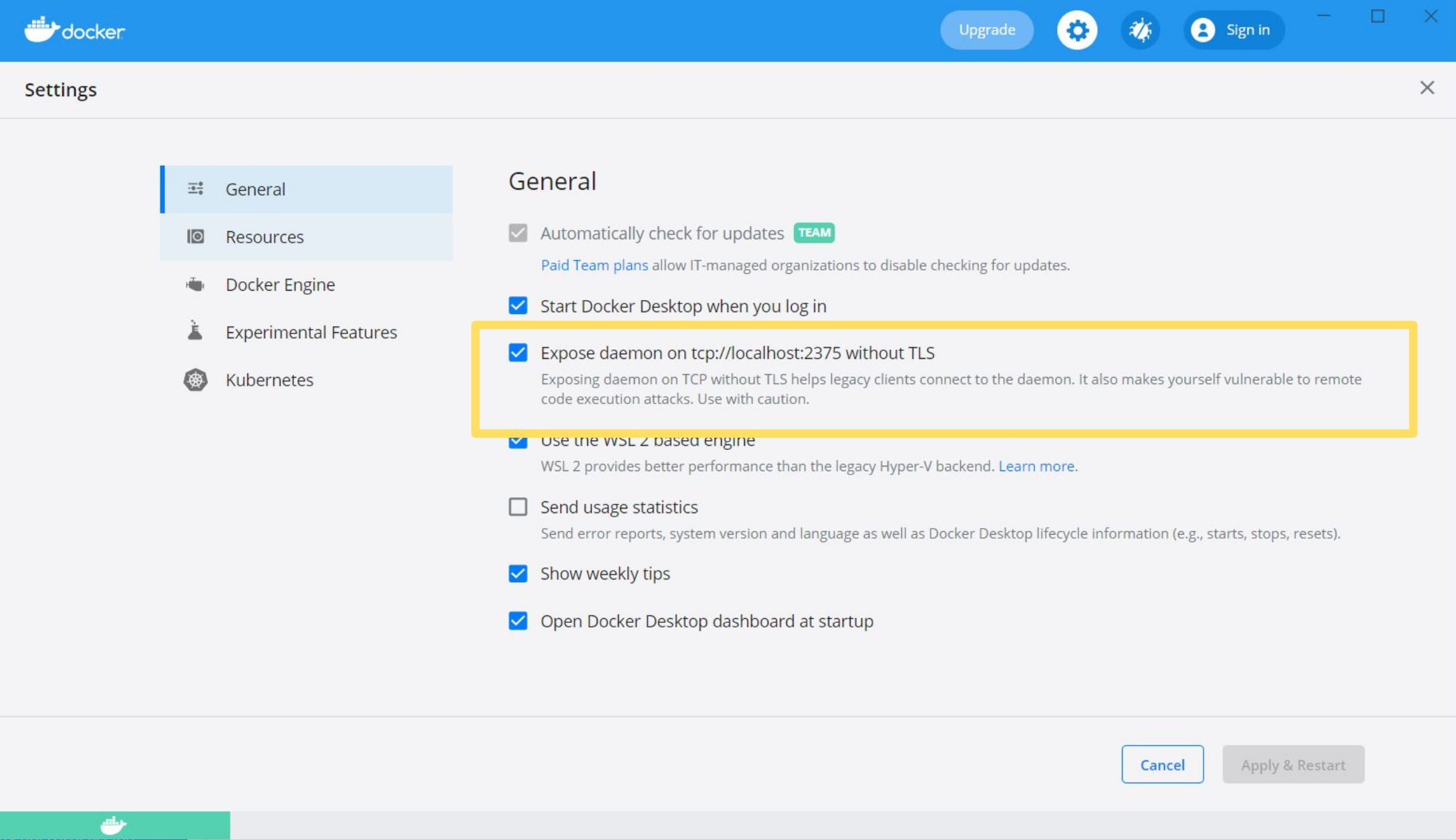 Docker enable TCP connection without TLS