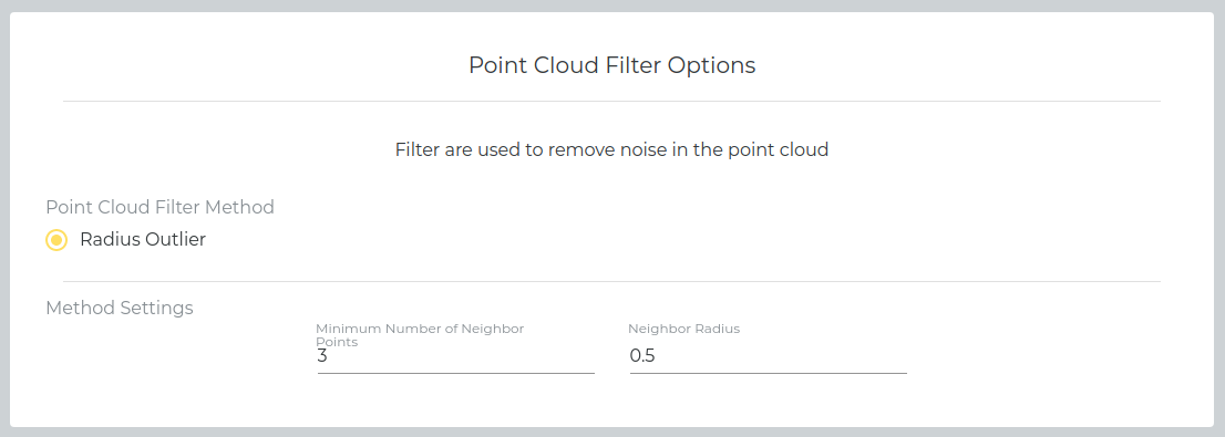 Point Cloud Filter Parameters