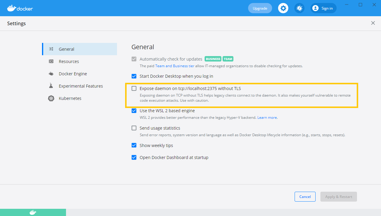 Docker disable TCP connection without TLS