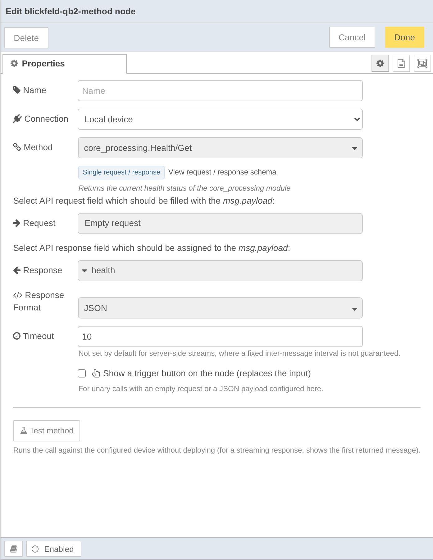 The Blickfeld Qb Method node editor