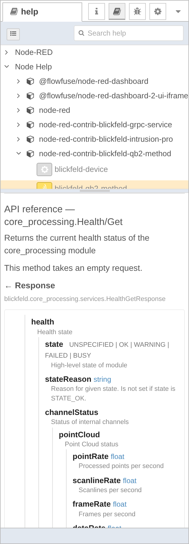 The method schema in the Help sidebar