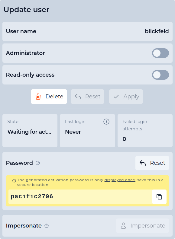 user management activation password