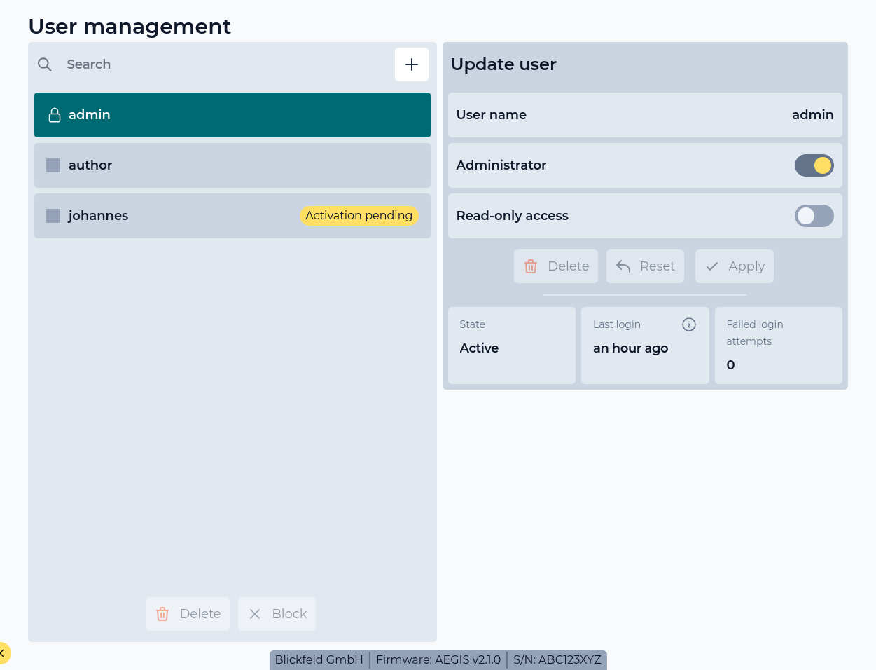 user management page