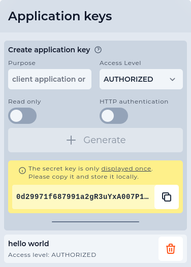 authentication create appkey