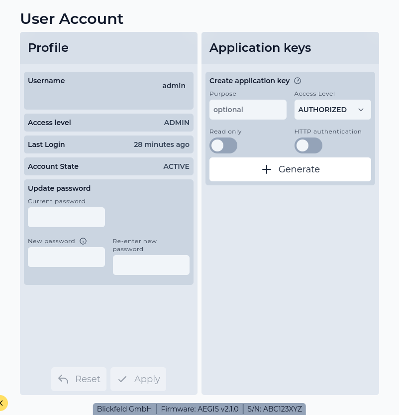 authentication account page