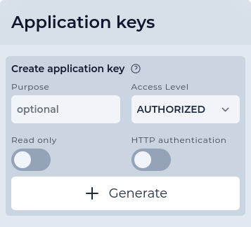 authentication create admin application key