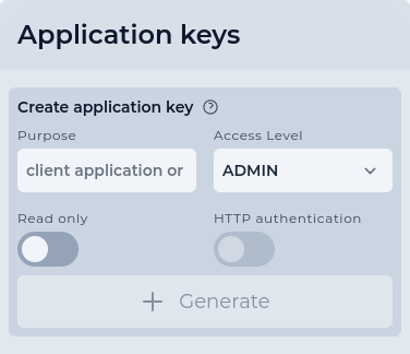 authentication create admin application key