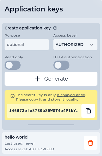 authentication create appkey